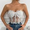 Women Sexy Corset Top Lace Embroidery Floral Perspective Tank Tops Summer Strapless Tube Top