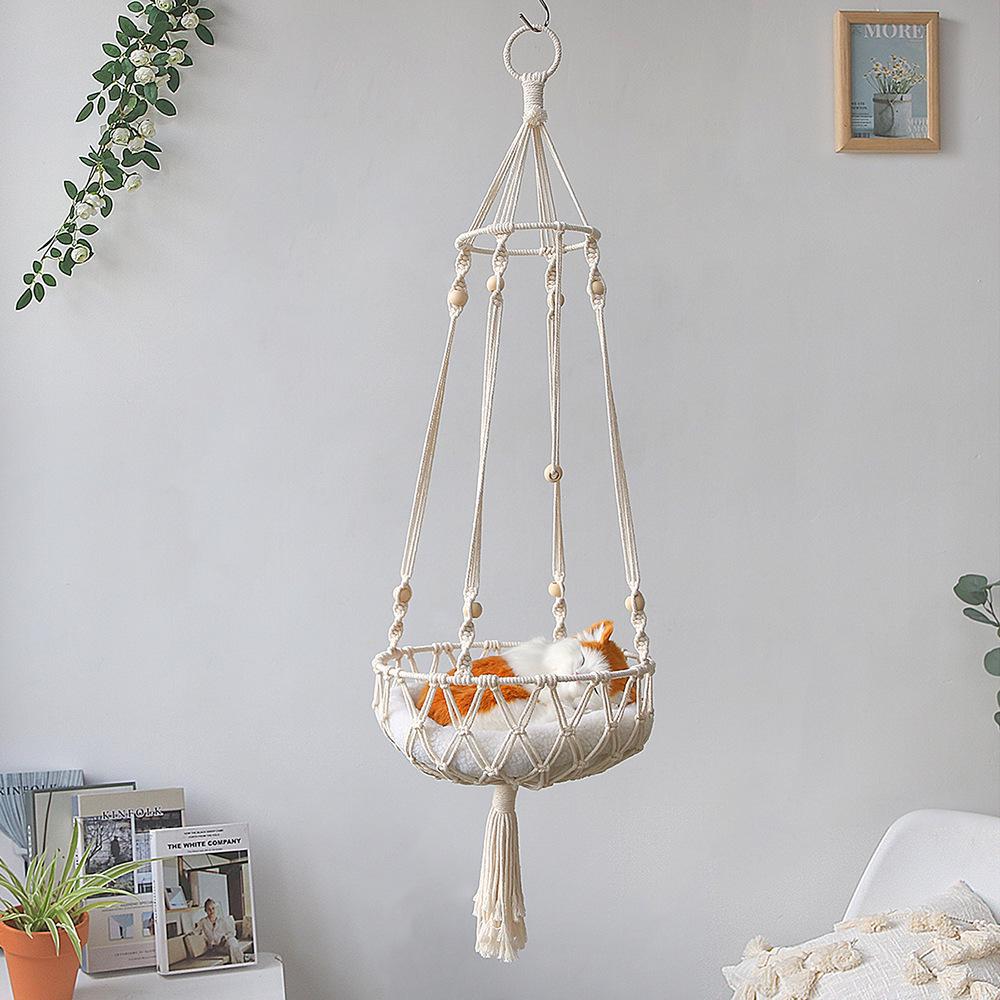 Handwoven Wall-Mounted Pet Swing Basket: Cat Bed & Decor