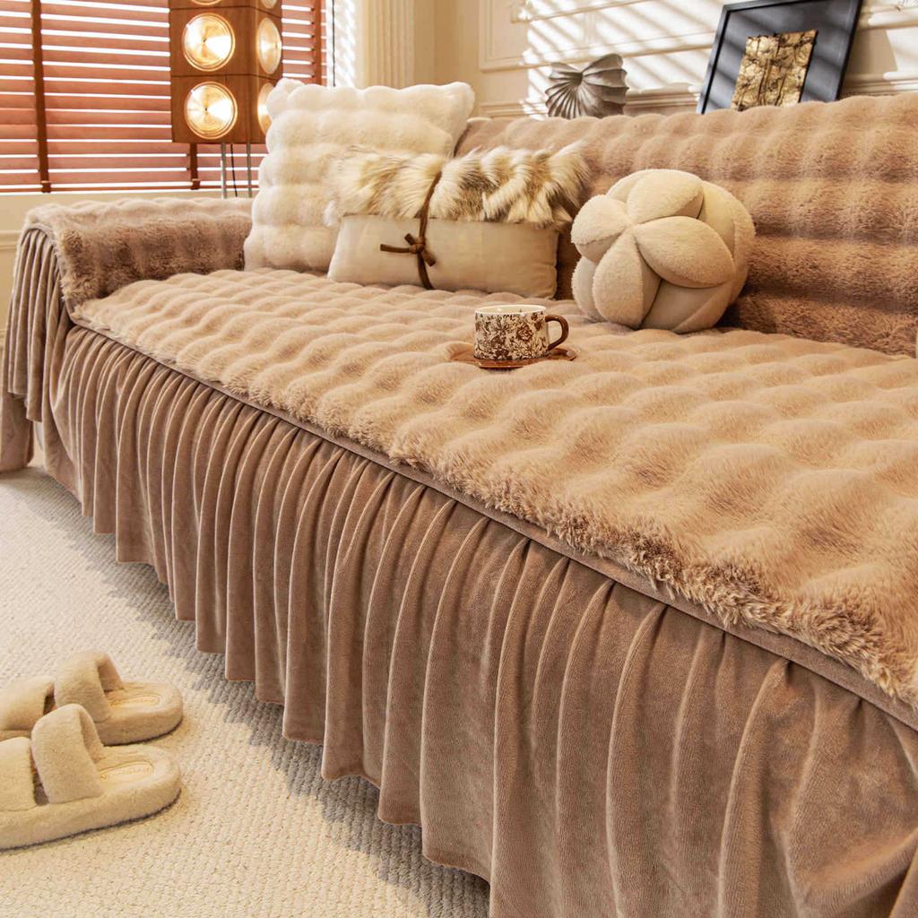 New Winter Rabbit Plush Warm Plush Sofa Cushion Thickened Non Slip Cushion Leather Sofa Cover Cover Cloth