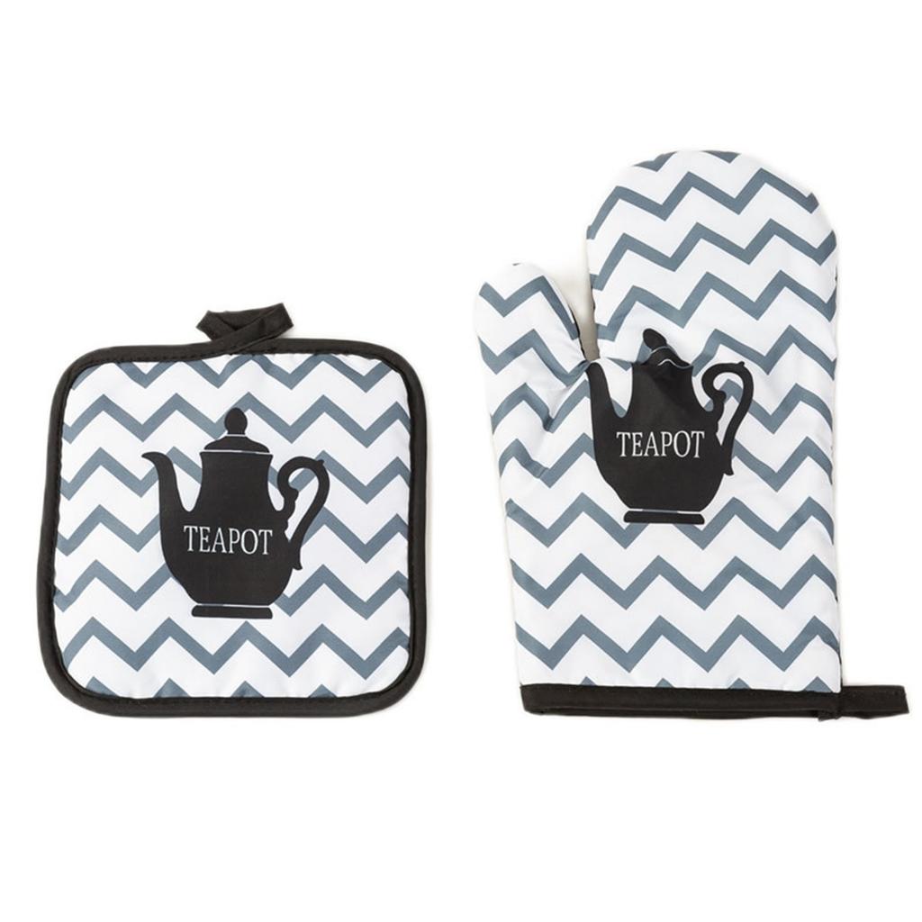 Kitchen Microwave Insulation Gloves with Mat Heat Resistant Baking Gloves Cooking Baking Gloves Oven Mitts Enduring