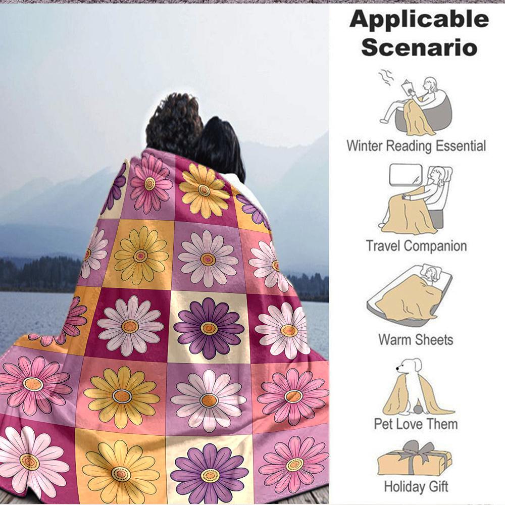 1pc Floral Pattern Lightweight Flannel Blanket, Comfortable and Warm Blanket, for Office and Camping Sofa Bed, Livingroom175