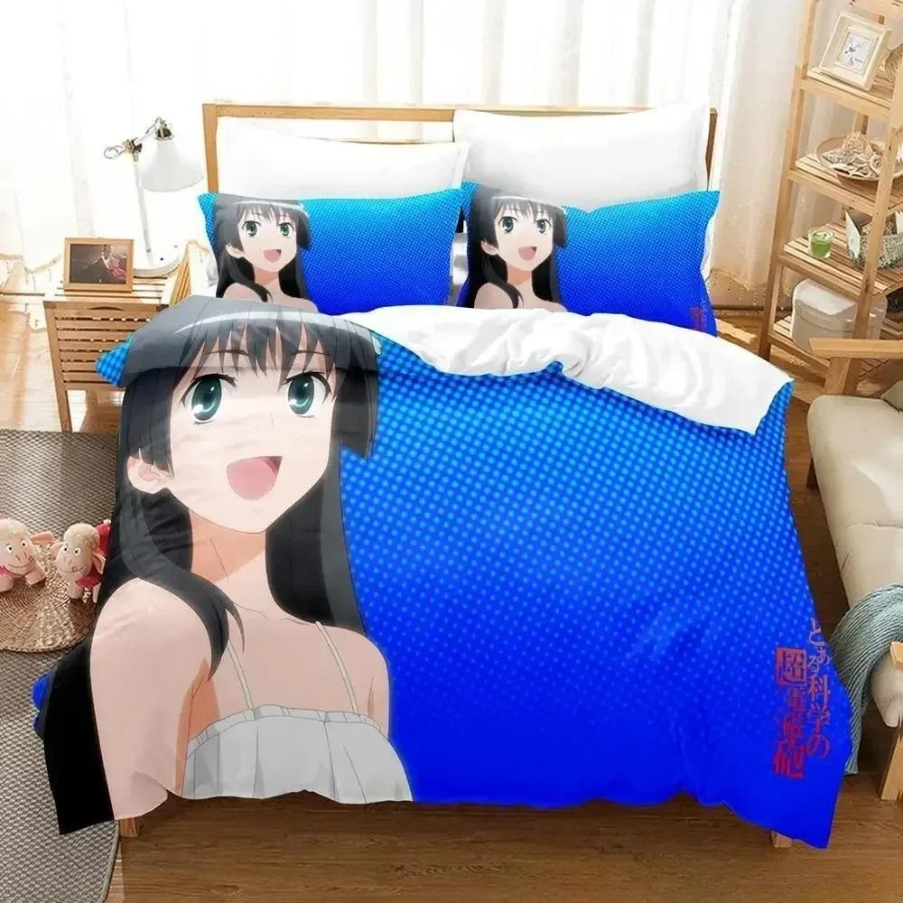 Jauns Misaka Mikoto gultas veļas komplekts, vienvietīgs, pilns karalienes izmēra gultas komplekts, pieaugušais bērns guļamistabas segas pārvalks, 3D Anime palaga komplekts