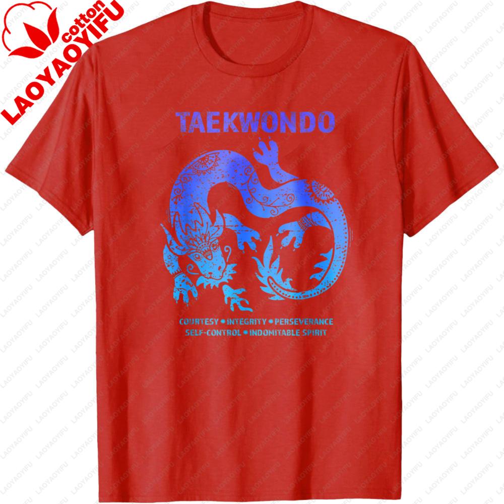 Taekwondo Dragon Design Summer Casual Men TShirt Cotton Short Sleeve Fashion Top for Martial Arts Enthusiasts T Shirt