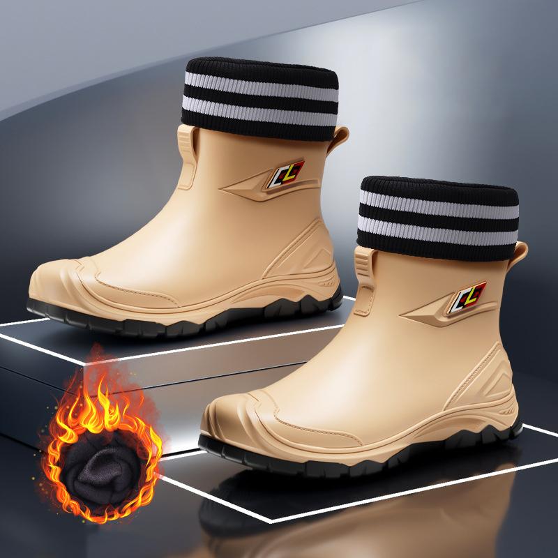 

Fashion New Men Riding Rain Boots Plus Cotton Warm Non-slip Waterproof Shoes Mid-tube Work Shoes Rain Boots Motorcycle Protective Boots 44