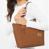 Michael Kors Mk Charlotte Vintage Solid Color Logo Pendant Large Capacity Leather Tote Bag Women tote bags Caramel-Brown 35T0GCFT7L-LUGGAGE