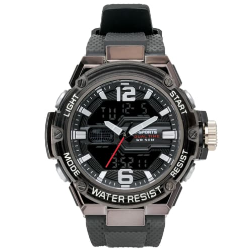 Klefer Men's Black Analog-Digi Sports Watch, TS-AD307-BK, Waterproof, Backlight, Date Display, Day of the Week Display, Urethane Strap