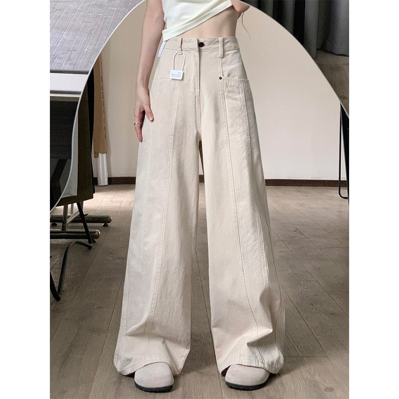 

Wide-Leg Jeans for Women, Early Spring New Style, High-Waisted, Slimming, Pear-Shaped Body, Straight-Leg, Floor-Length Pants for Plus-Size Girls Apricot color M