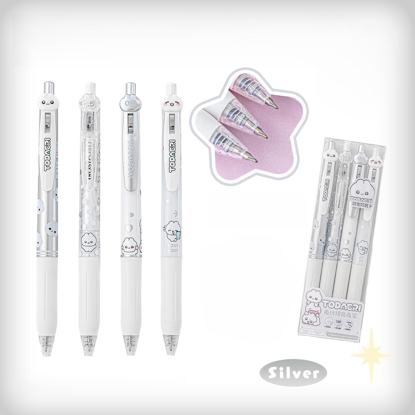 

4pcs Soft Bunny Gel Pens Set Cute Cartoon Rabbit Pink Blue 0.5mm Black Color Ink for Writing Office School