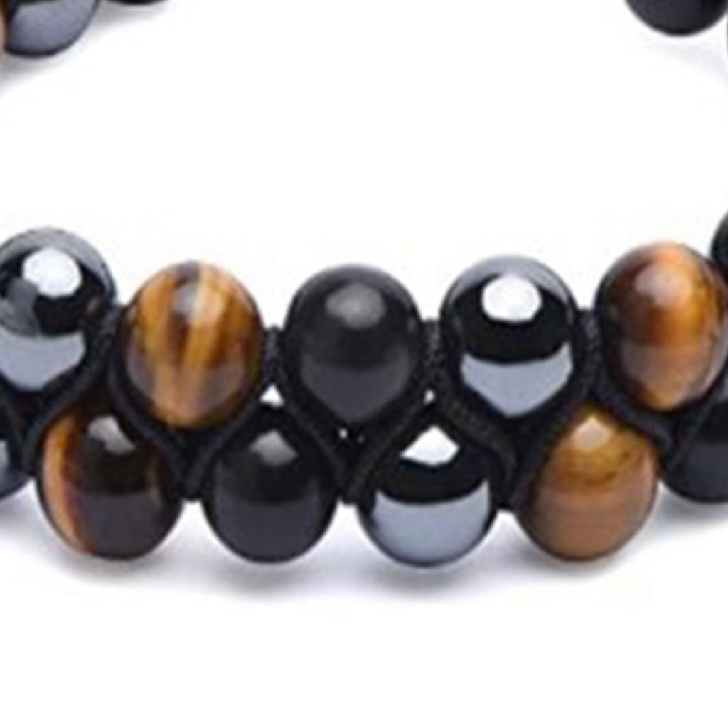 Tiger Eye Bracelet 8mm Tiger"s Eye Black Stone Beads Stretch Cord Bracelet Adjustable Double Layer