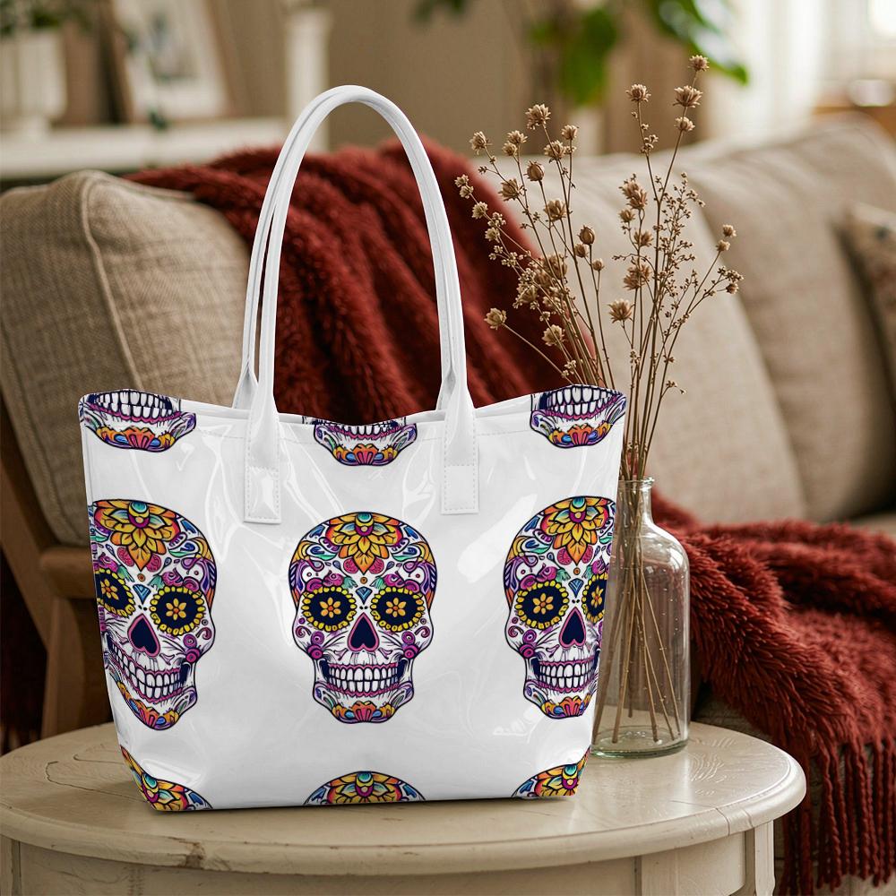 Sugar Skull Pattern Tote Bag Fashion Large Capacity Shopping Bag For Daily Use