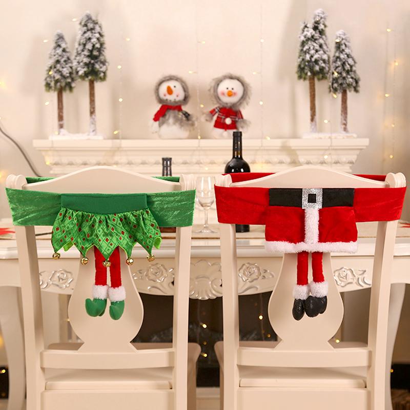 1Pc Chair Cover Girl Skirt Christmas Elf Christmas Decoration Santa Claus Belt DIY Christmas Dinner Seat Cover