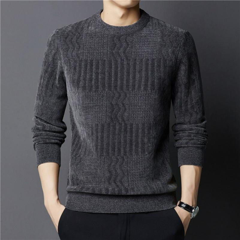 

Winter Men s Chenille Thick Knit Sweater Middle-aged Round Neck Casual Jacquard Bottoming Sweater 4XL сірий