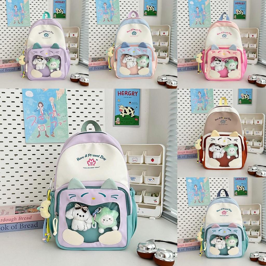 Cat Pattern Itabag Nylon Student Backpack With Clear Design And Padded Straps For Middle School Students