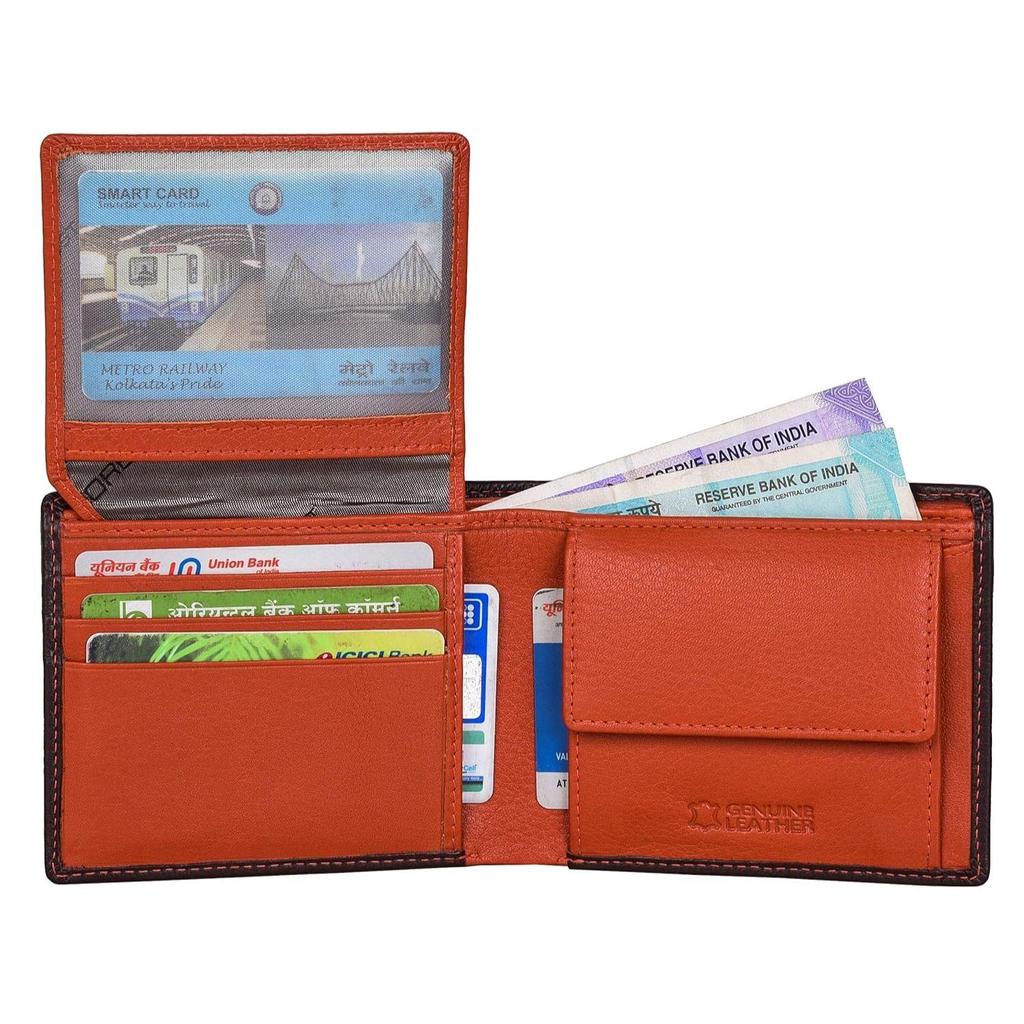 Brown/Orange Leather Wallet & Pen Combo Gift Set for Men
