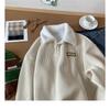 Felpa Uomo in Velluto a Coste con Collo a Polo Vestibilità Larga Manica Lunga Top Casual