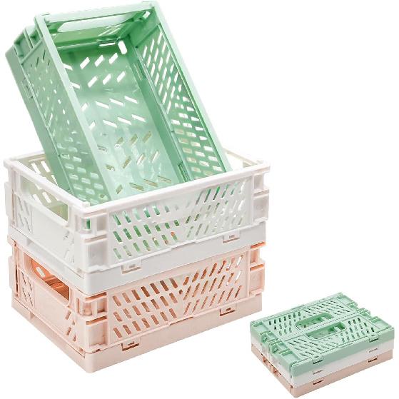 3 Pack Mini Plastic Storage Basket for Shelf Organizing,Collapsible Crate Folding Storage Bin for Desk Organizer Stackable Containers for Home