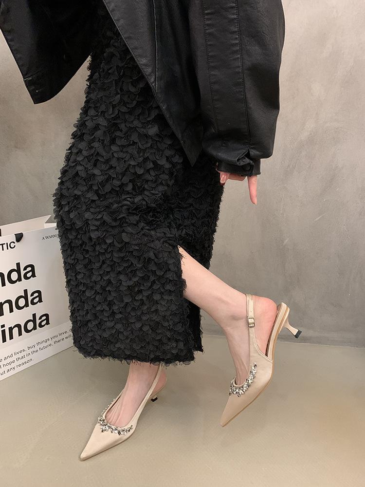 Evening shoes French temperament rhinestone single shoes pointed high heels early spring new bag head sandals with skirt fairy shoes