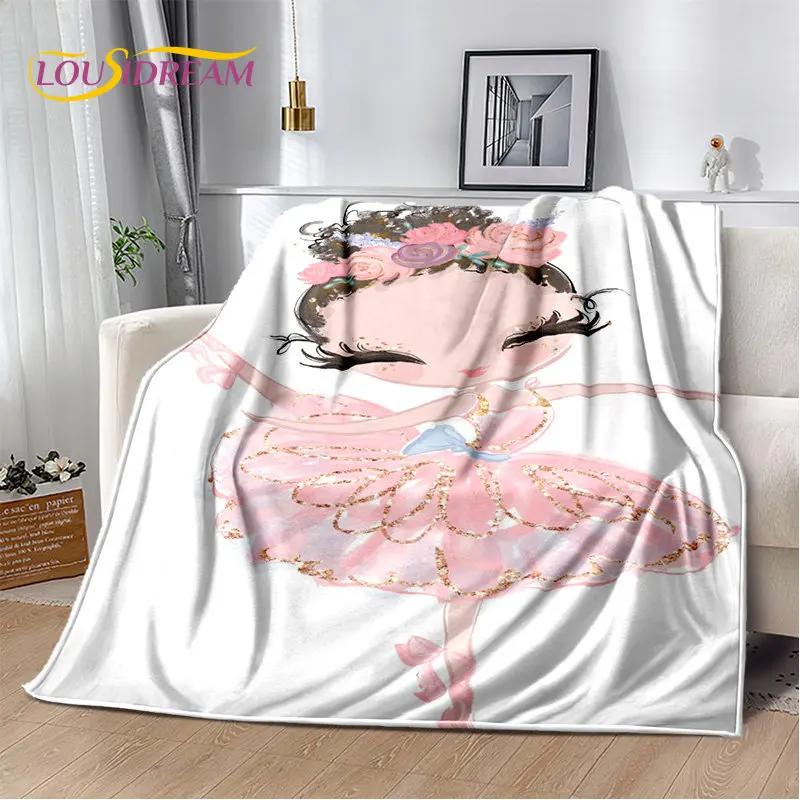 Cute Ballet Girl Ballerina Unicorn Cartoon Soft Plush Throw Blanket Cozy Flannel Blanket for Living Room Bedroom Sofa Picnic