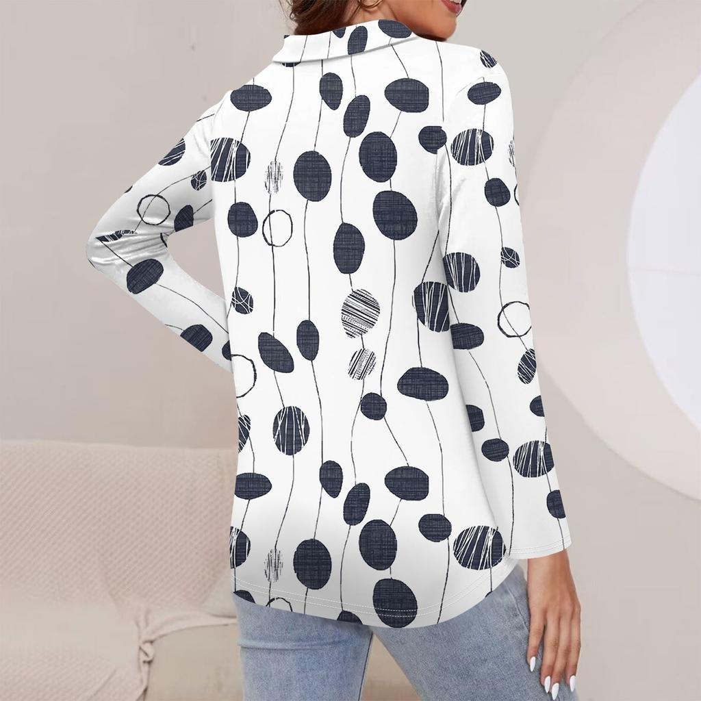 Damen Frühling und Mode Casual Printed Zipper V-Ausschnitt Langarm Shirt Tops