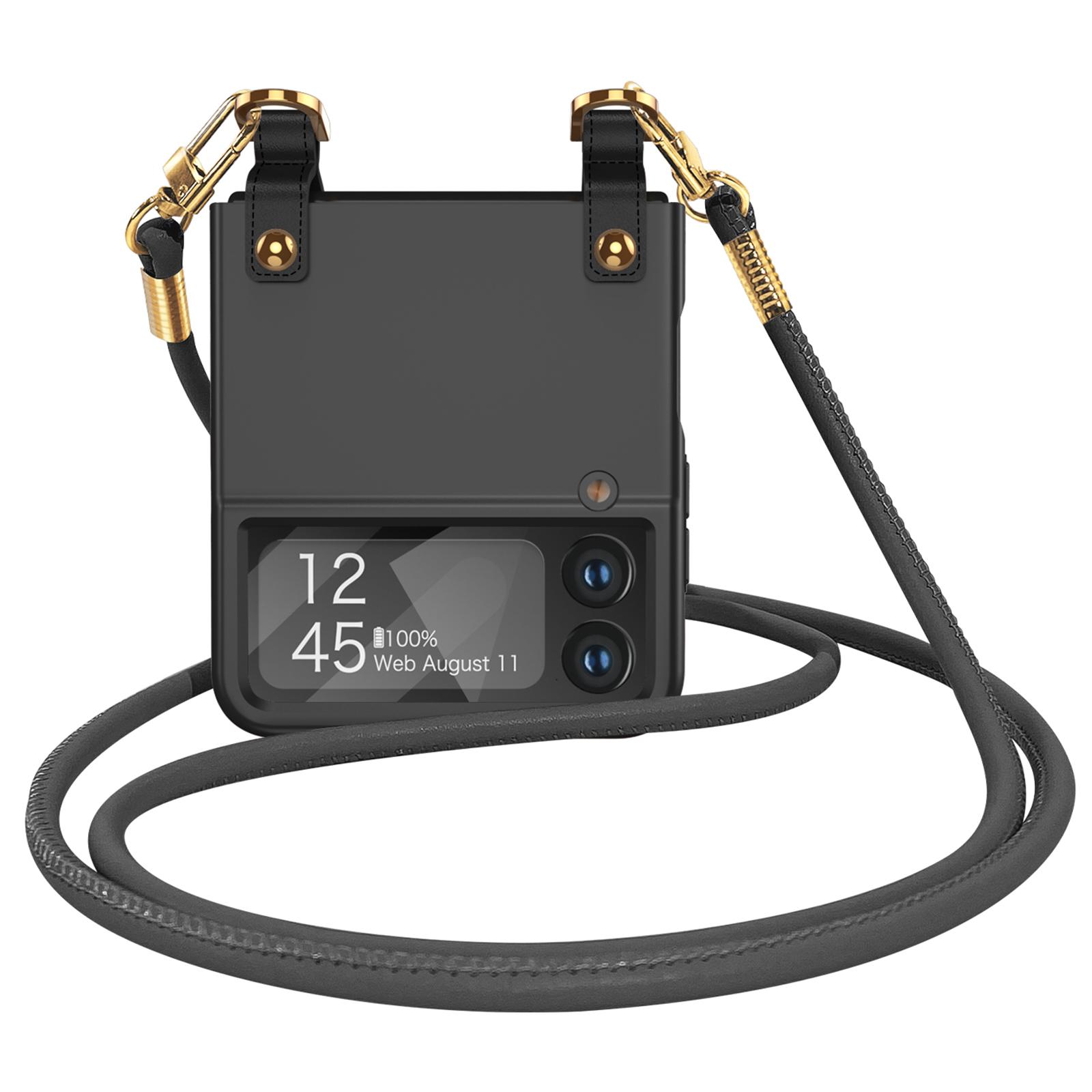 

GKK Crossbody Phone Case for Samsung Galaxy Z Flip4 5G,Ultra-thin Leather Coated PC Phone Cover with Shoulder Strap Black