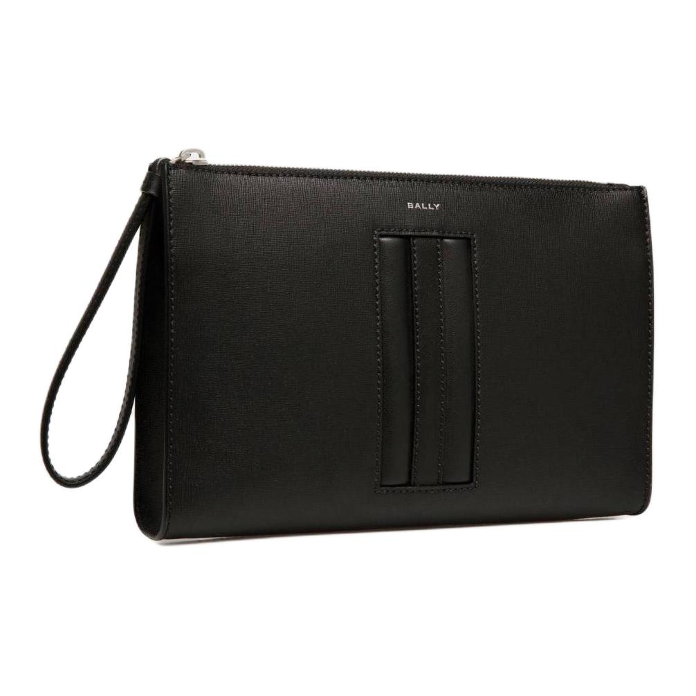 Bally Mythos Palladium Metal Zipper Closure Recycled Leather And Recycled Cowhide Clutch Men Clutch Black 6308766