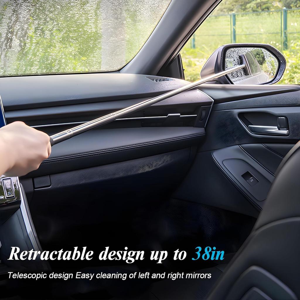 Car Side Mirror Squeegee, Anti-Fog & Water Retractable Vehicle Rearview Mirror Wiper with Telescopic Long Handle, Portable Auto Glass Cleaning Tool,