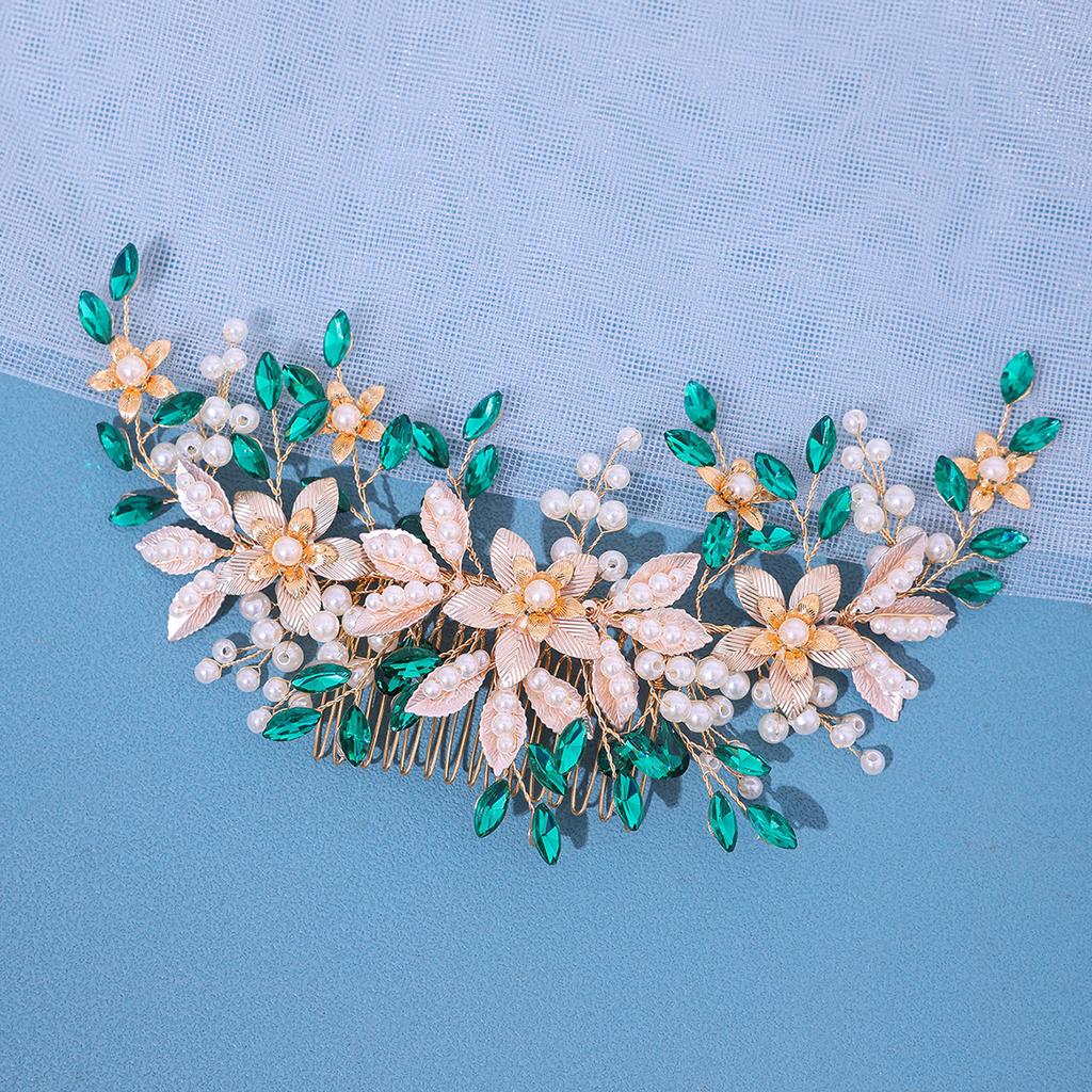  Pettine per Capelli con Perle di Cristallo Fermaglio per Capelli per Donne Fascia con Fiore e Foglia di Strass Diadema Accessori per Capelli da Sposa Gioielli Pettine Fermagli