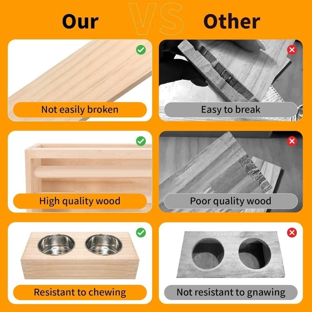 Multifunctional Rabbit Hay Feeder Wooden 3 in 1 Bunny Feeding Manger Wet and Dry Separation Double Basin Hamster Food Dispenser