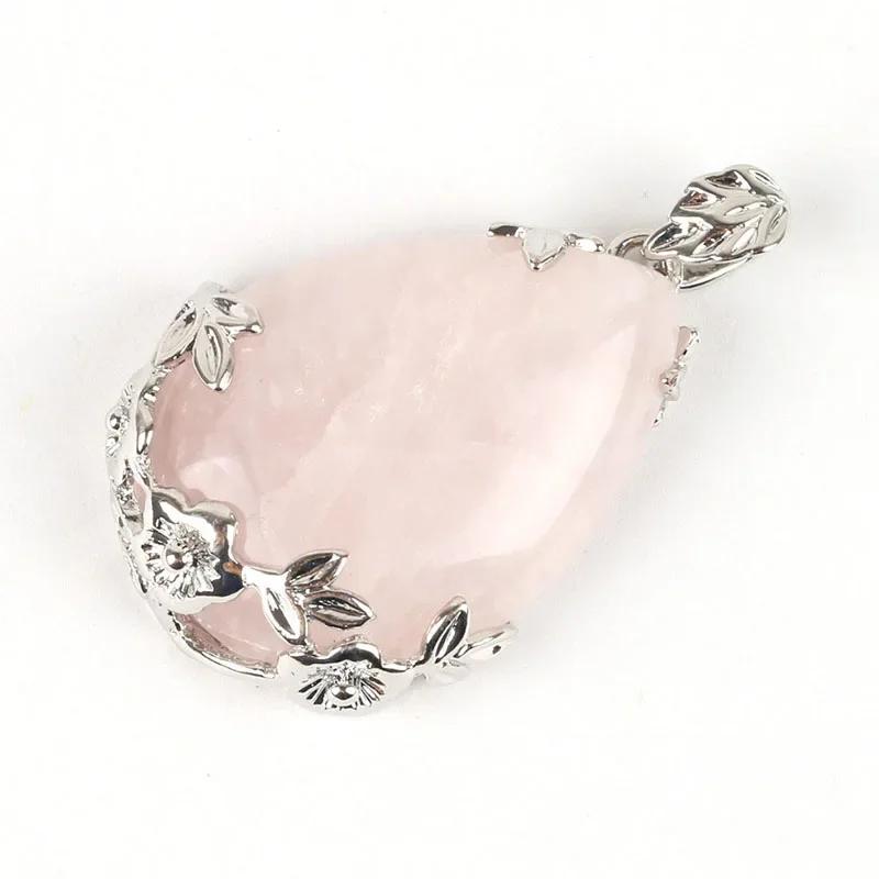 1pc New Sweater Chain Teardrop-shaped Natural Stone Rose Necklace Ladies Fresh Pendant Creative Paragraph