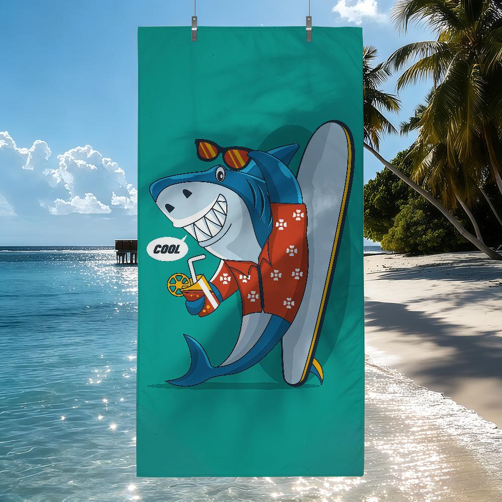 Cartoon Shark Surfing Towel Soft Pool Gift For Travel Gym Shower Camping Quick Dry Sports Beach Towels