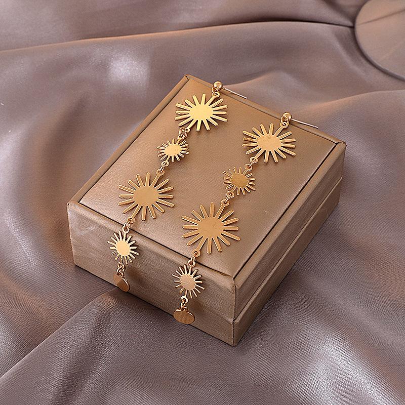 Personalized Gold Sun Flower Long Tassel Clip Earrings Temperament Non Pierced women's Party Daily Jewelry