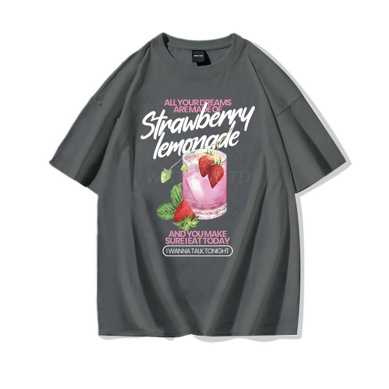 Strawberry Lemonade T-Shirt Cotton Summer Tops Women's Clothing Pink Strawberry Top Girl Outfits Gift Fashion Casual T-shirts