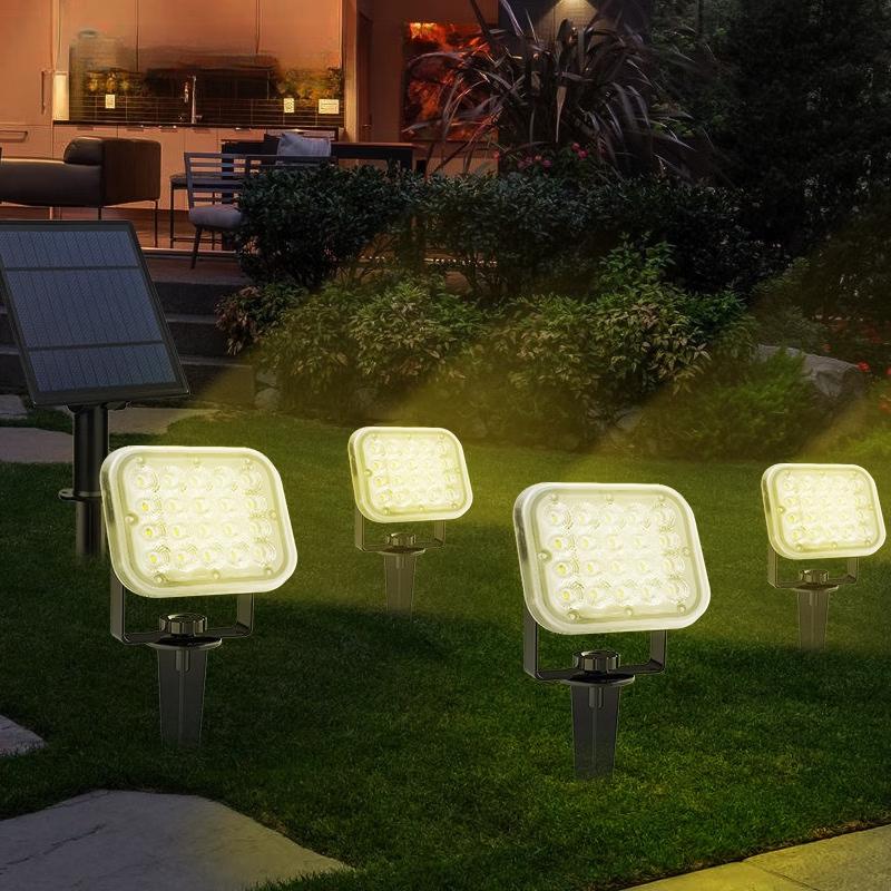 Solar Powered Warm White LED Lawn Spike Lights - 4 Pack