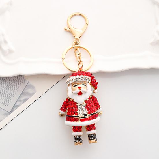 Keychain Pendant Sparkling Rhinestones Santa Claus Design Metal Keyring Decorative Key Holder Friends Bag