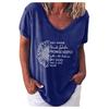 Womens Casual V Neck T-shirt Short Sleeve Letter Print Blouse Tops