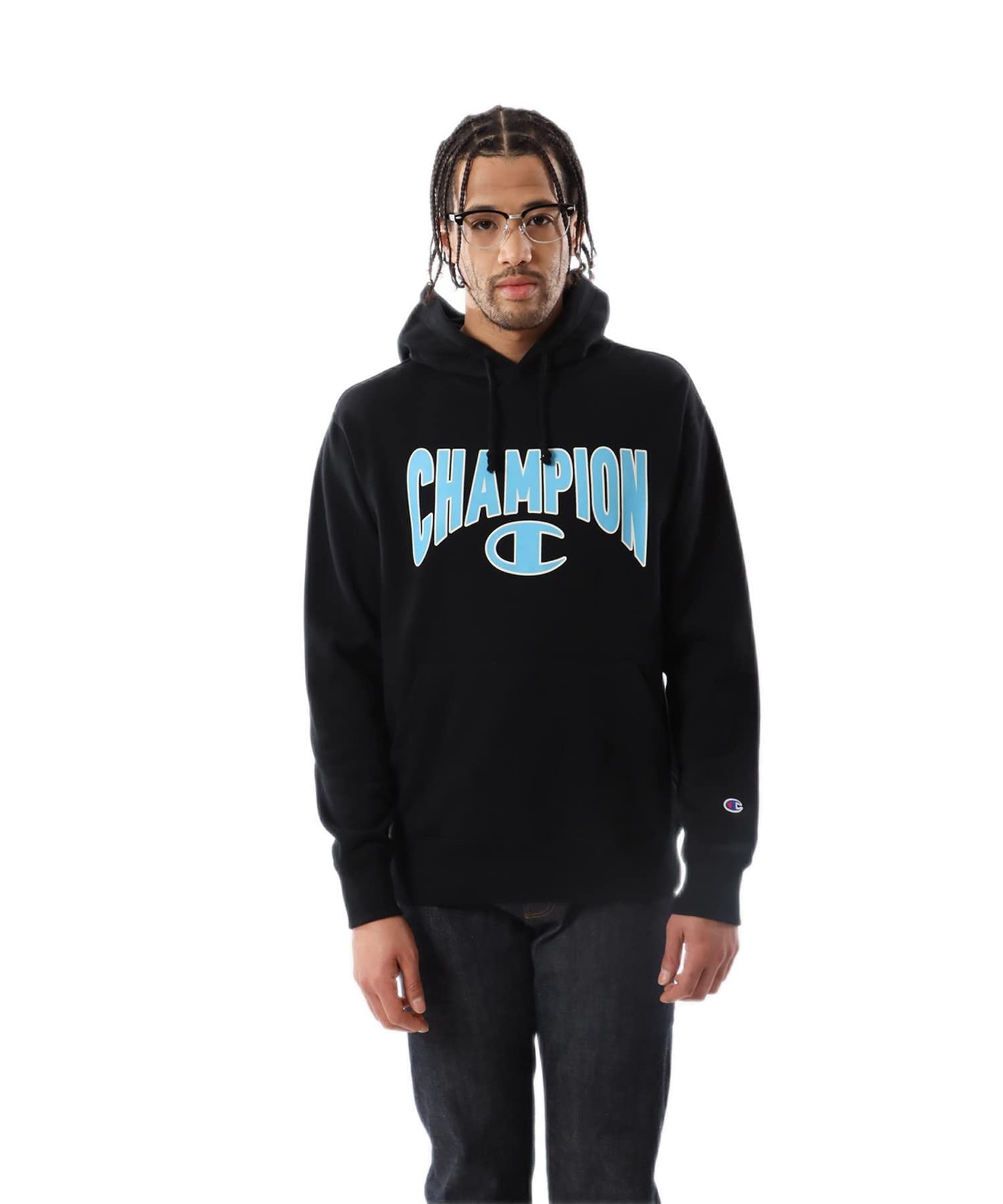 

Champion Basic Long Sleeve Cotton USA Big Logo Hooded Size Size L Men s Sweatshirt, C3-Y120, Black, чёрный