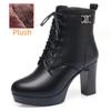 Women Genuine Leather Ankle Boots 2025 Autumn Winter Thick Wool Comfortable Thick High Heels Women Snow Boots Platform Shoes