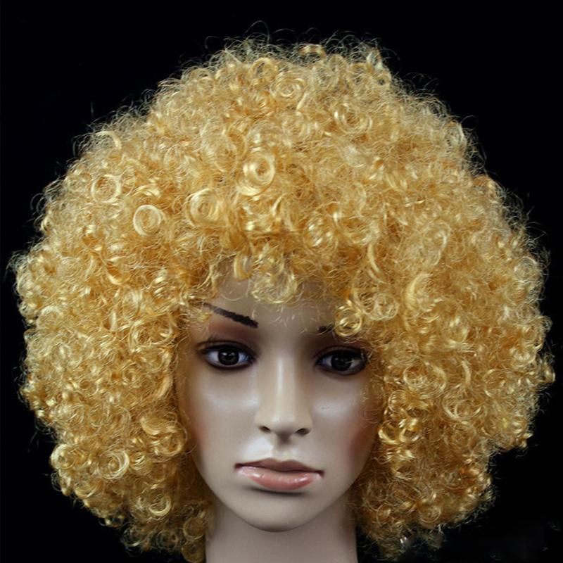 Dames Krullend Cosplay Pruik Kort Golvend Krullend Haar Kleurrijke Synthetische Pruik Voor Dagelijks Feest Mannen Voetbalfan Dragen Kinderen Pruiken beige