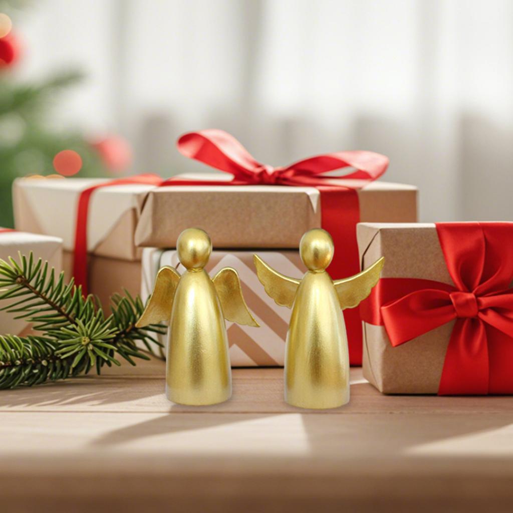 Set Of Two Golden Angel Sculptures - Elegant Resin Figurines For Home Decor, Gifts, And Spiritual Displays