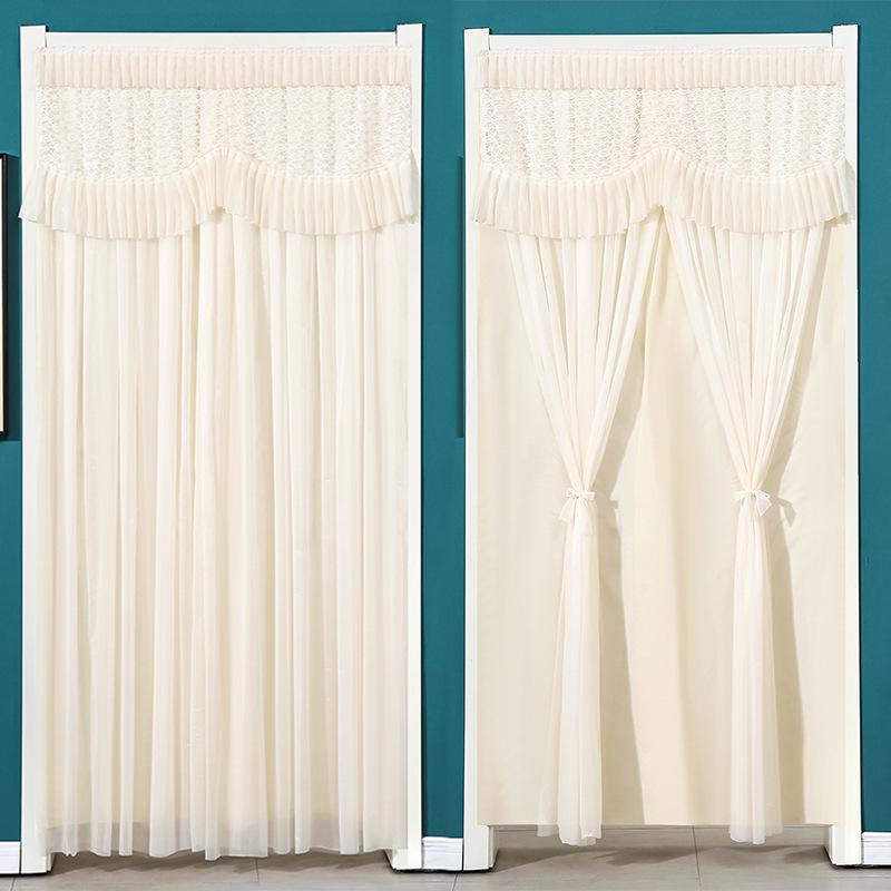 Lace Door Partition Curtain for Home – No-Drill, Double Layer, Transparent Gauze, Polyester, Anti-Mosquito.