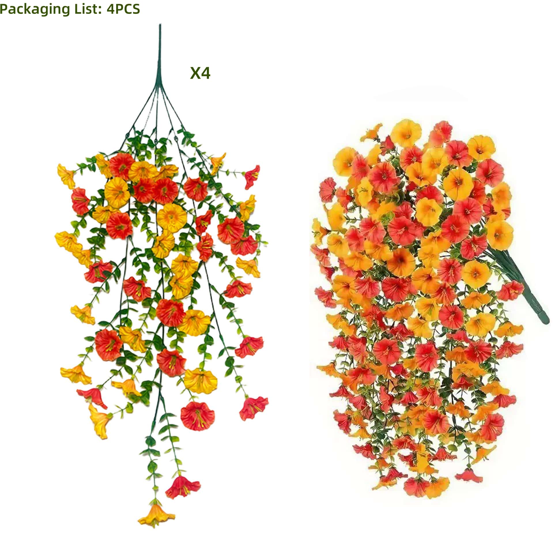 4 шт. Подвесные искусственные цветы - Цветочные композиции с листьями эвкалипта - Искусственные цветы для декора помещений/улиц, Сада - Прочные пластиковые цветы