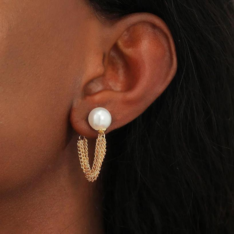 925 Silver Needle Pearl Metal Multi-layer Chain Earrings Korean Design Simple Lady Fan Earrings Fashion Earrings