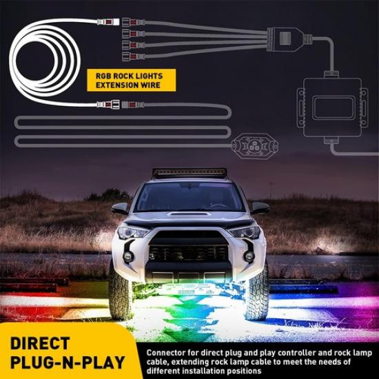 4X 10FT 4Pin LED Rock Light Extension Cable Connectors Male Female Waterproof