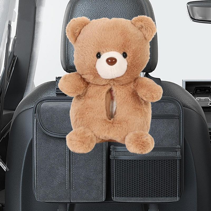Car Headrest Napkin Holder Plush Animal Car Tissue Box Stuffed Automotive Interior Decor Tissue Organizer Napkin Dispenser For
