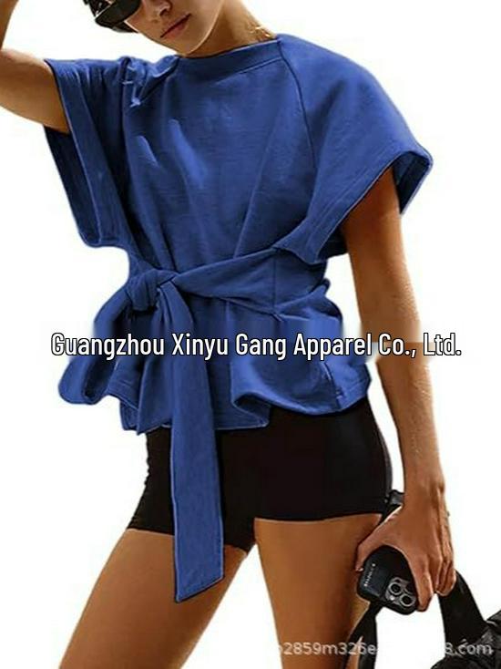 Elegant Summer Bow Tie Lace-up Raglan Sleeve T-shirt