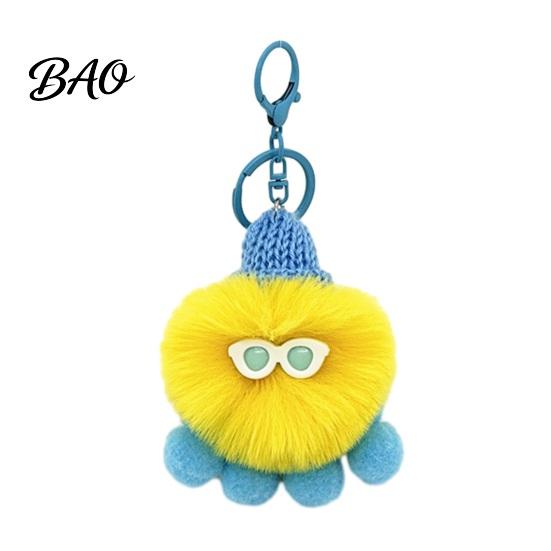 Portable Key Holder Plush Octopus Keychain, Fuzzy Stuffed Sea Animal Bag Charm, Hanging Charm Knit Hat with Keyring for Backpacks and Handbags