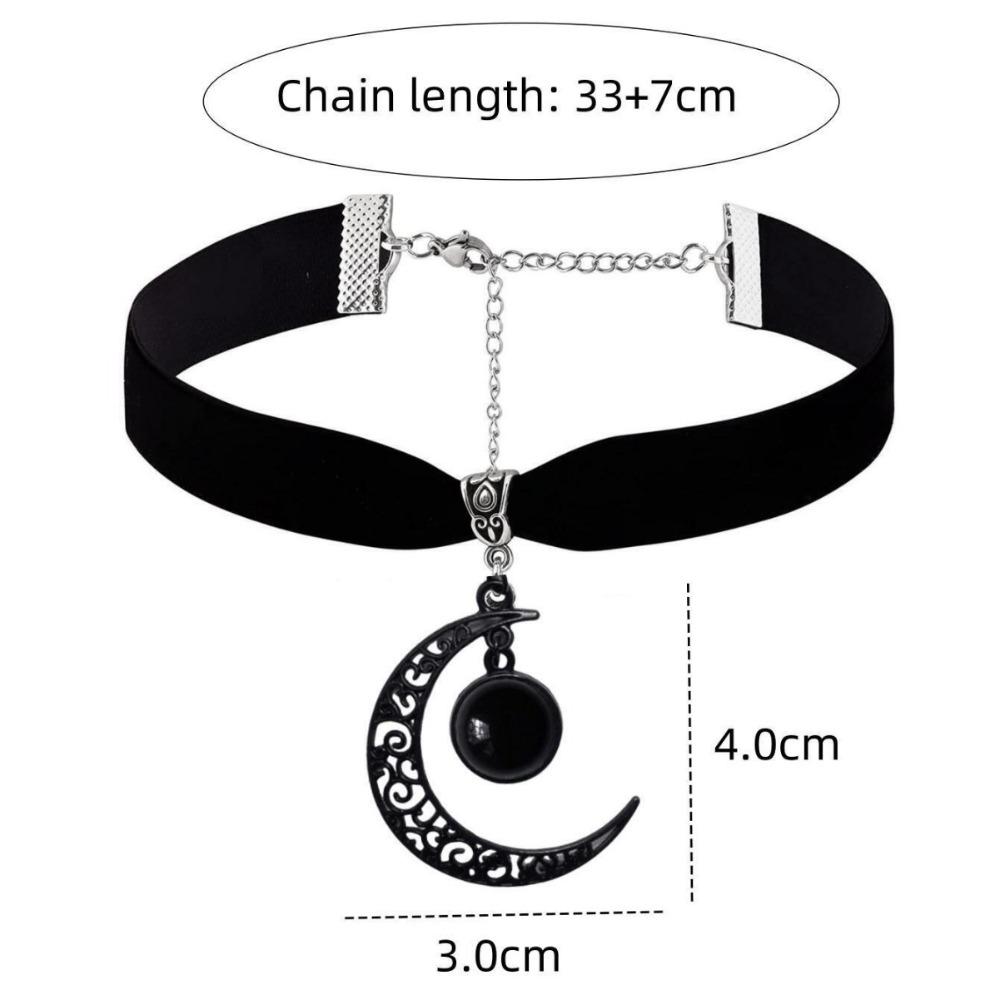 Gothic Retro Black Hollowed-out Crescent Moon Opal Stone Velvet Collar Necklace for Women Hallowmas Party Witch Jewelry Gifts