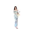 Elegant Off-the-Shoulder Mesh Fishtail Cheongsam Dress - Women's Summer Fit