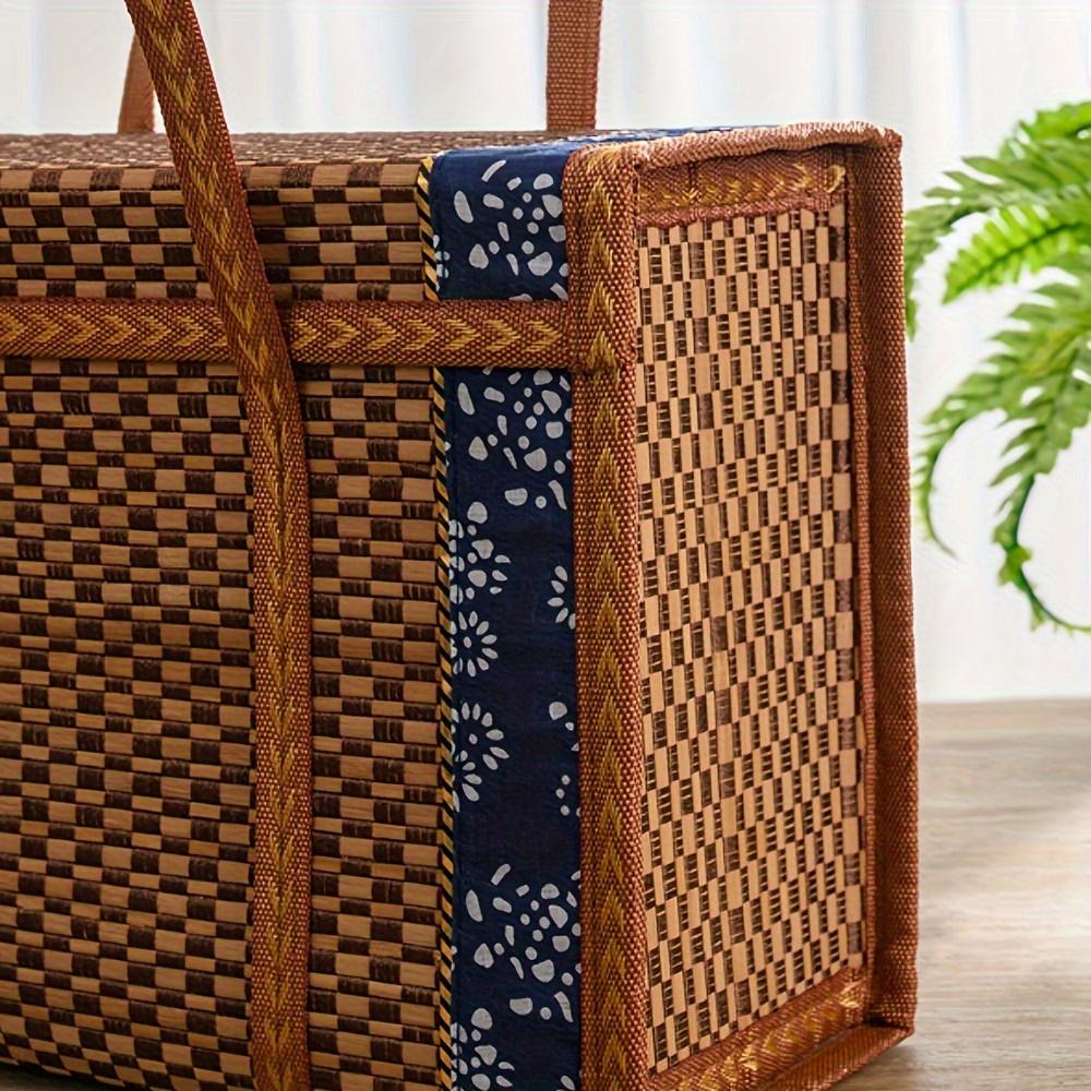 Bamboo Basket Natural -Friendly Woven Basket Bamboo Picnic Basket with Lid Handheld Snacks Bread Storage Basket