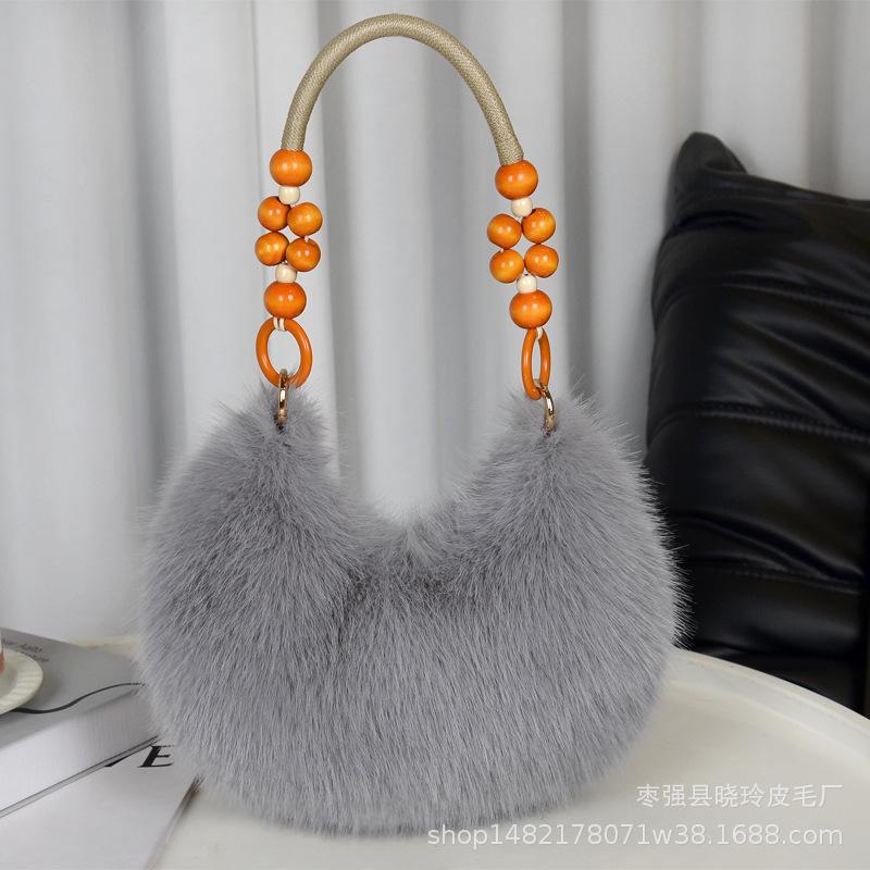 Fashion plush bag autumn and winter portable long hair bag cute bag messenger bag single shoulder hair bag niche